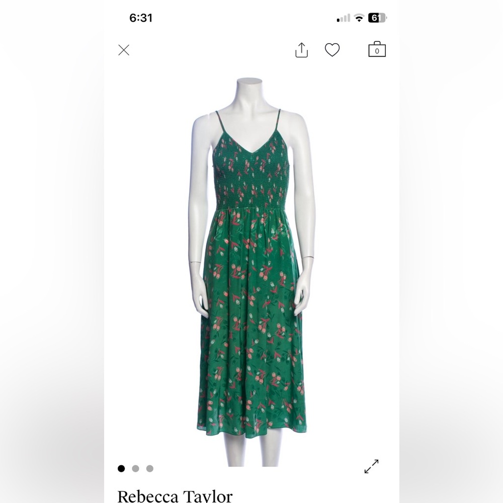 100% silk Green Floral Midi Dress - Women's Summer Dress